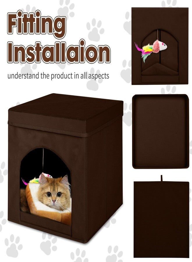 PowerKing Powering Collapsible Cat House for Indoor Cats - Foldable Cat Cube with Top Cushion and Mat, 13 x 13 x 13 Inches, Brown - Image 5